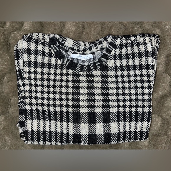 Zara Dress Womens Size Medium Tan & Black Academia Plaid Peplum Babydoll - Picture 7 of 8